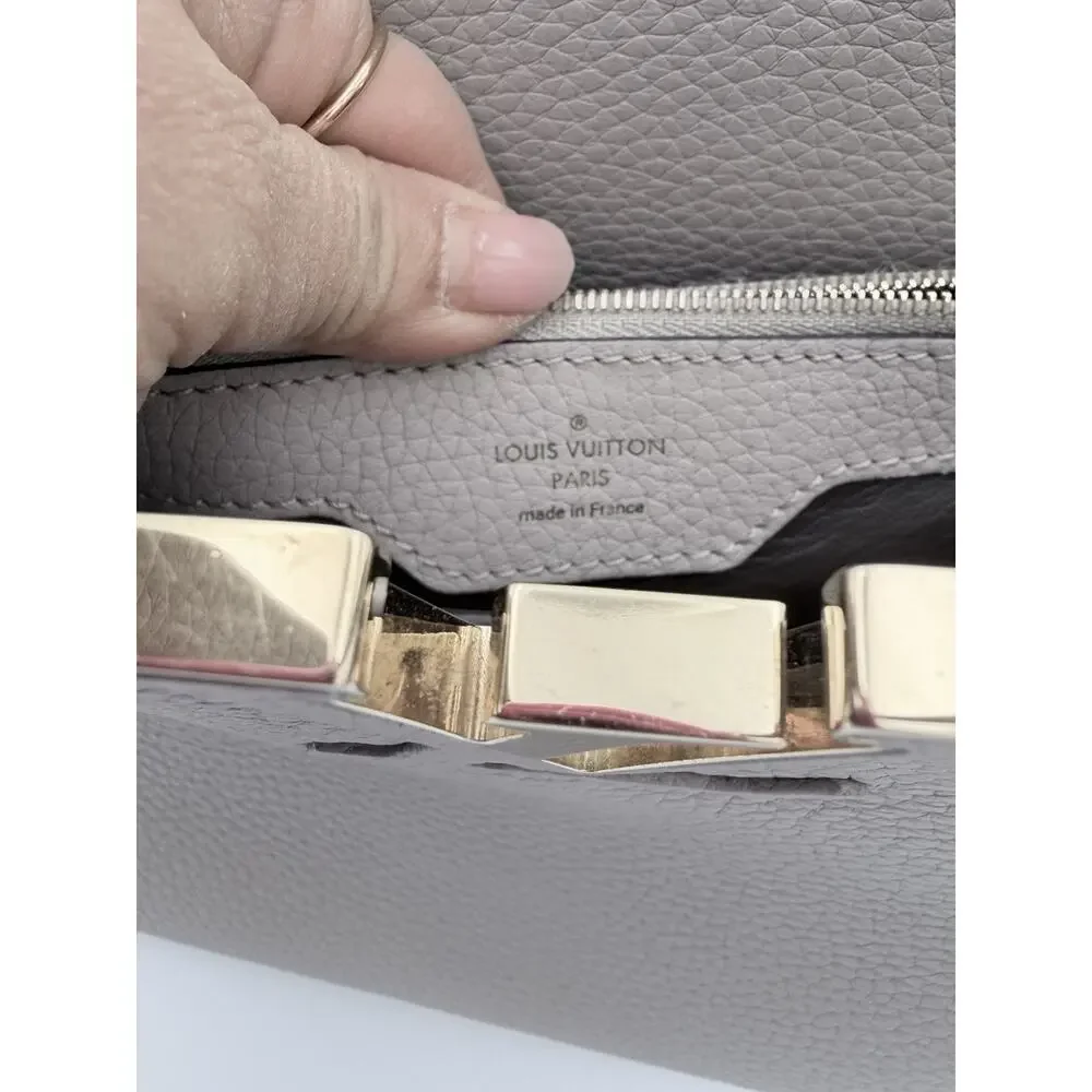 Authentic Louis Vuitton Capucines MM Gray Taurillon Leather Gold Hardware Bag